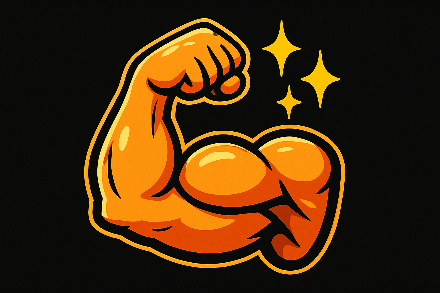a cartoonish looking bicep, symbolizing strength, on a black background