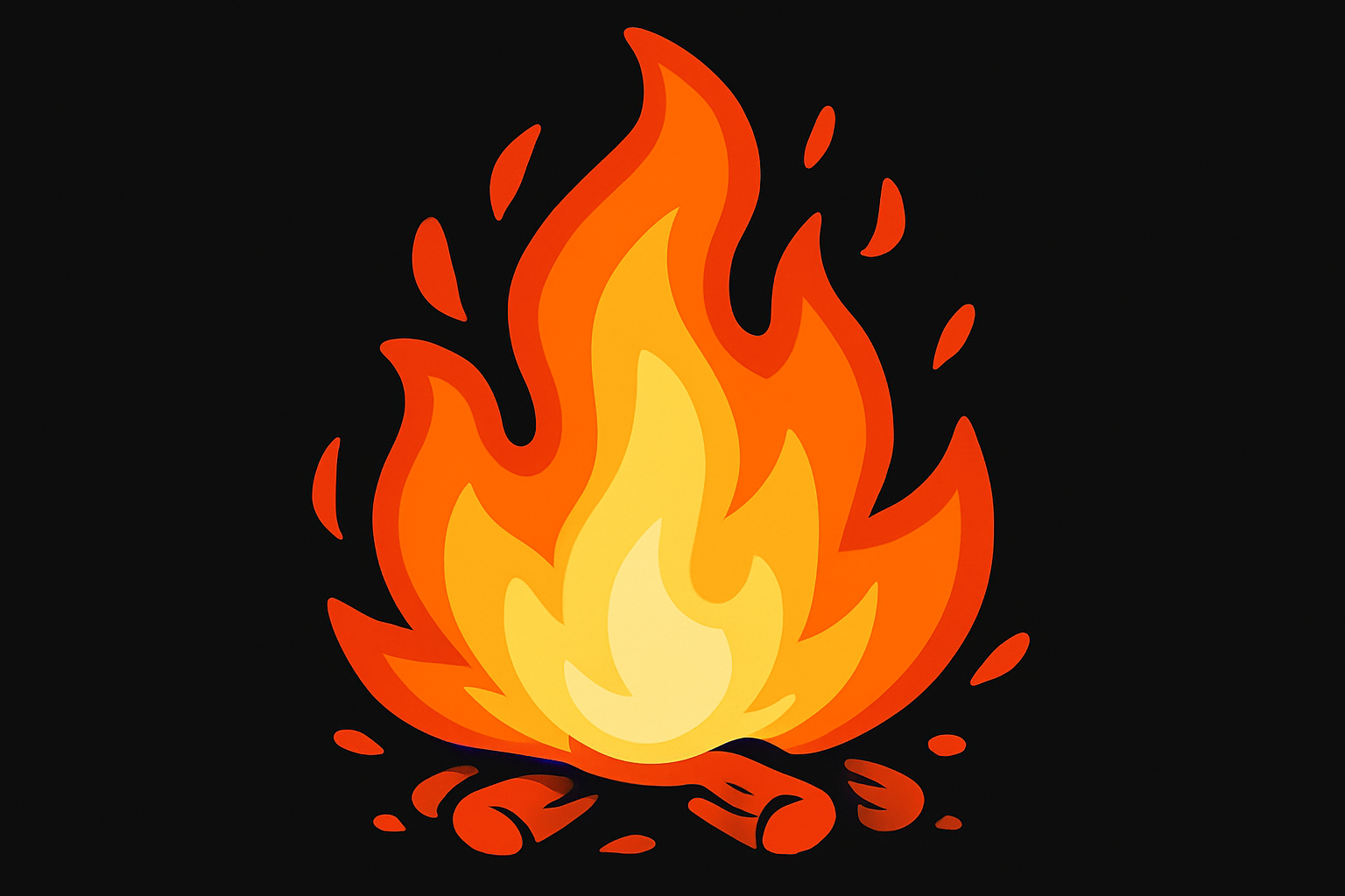a cartoonish looking fire, symbolizing fat burning, black background