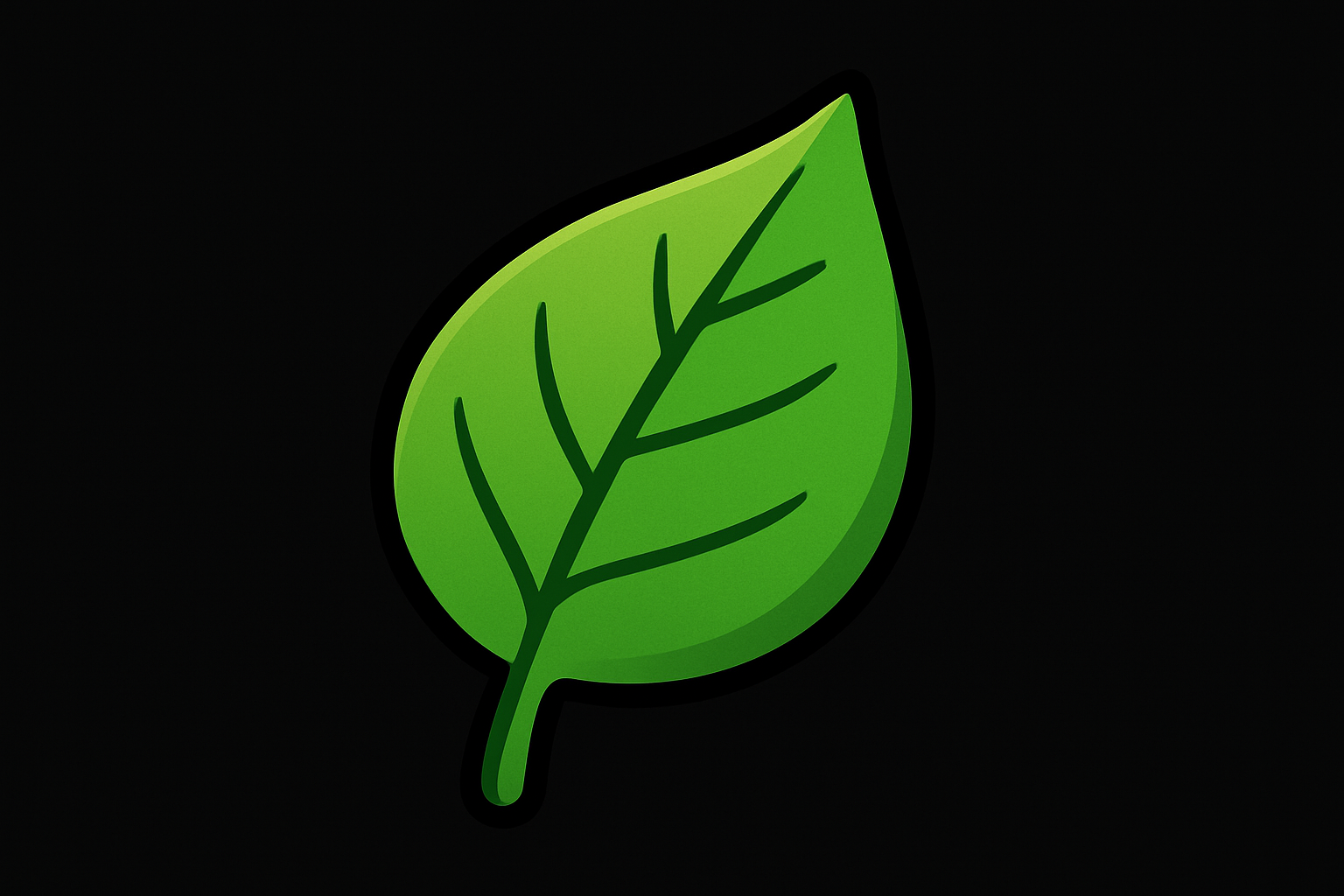 a cartoonish looking leaf symbolizing natural, black background